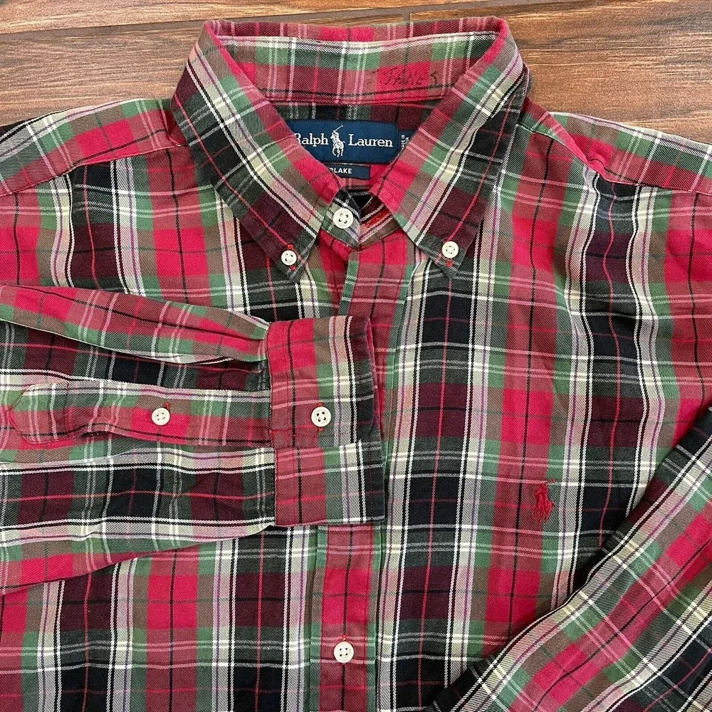 Polo Ralph Lauren Oxford Button Front Shirt Men's XL Plaid Red Green White‎